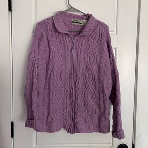Lavender Zip-Up Sweater Cardigan | 100% Merino Wool | Aran Crafts, Ireland